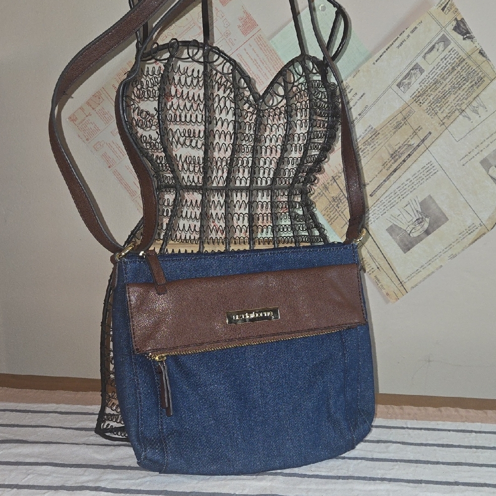 Stylish Brown and Blue Denim Crossbody Bag